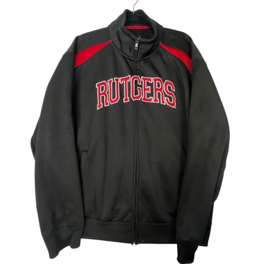Rutgers Scarlet Knights Track Jacket Mens XL Black‎ Red Spell Out Zip Athletic